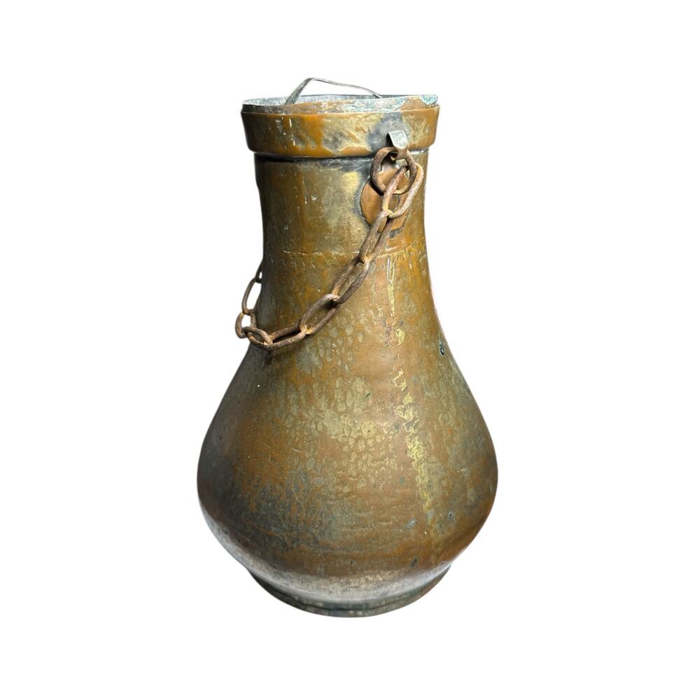 Antique 19th Century Hanging Hammered Copper Vessel W/ Lid